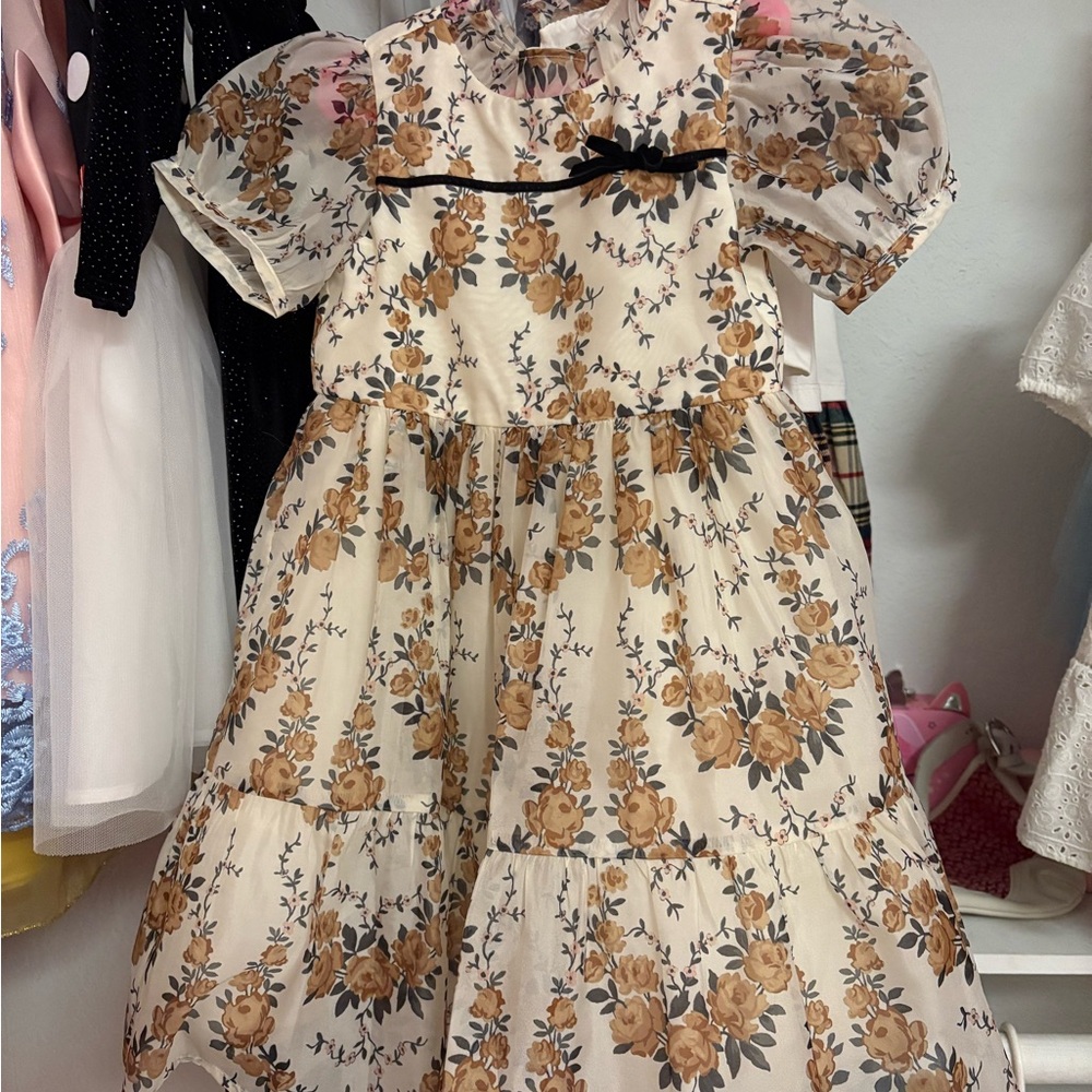 Janie and Jack Cream Embellished Tiered Sundress with Peter Pan Collar